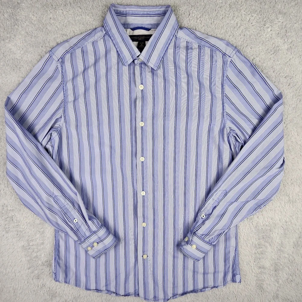 Banana Republic‎ Button Down Shirt Mens M Blue Striped Slim Fit Long Sleeve
